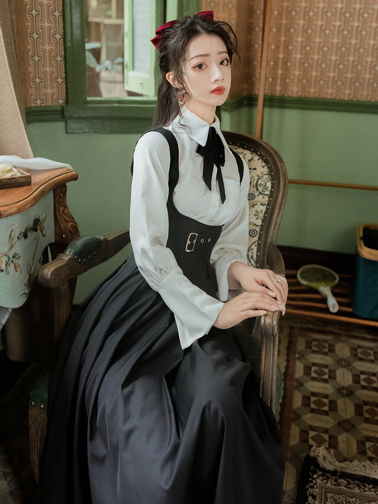 Autumn Hepburn Belted Waist Slim Long Skirt