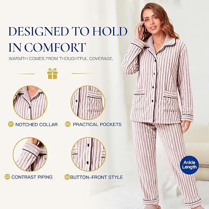 RONGTAI Ribbed Button Down Pajama Set Long Sleeve Plush Fleece PJs — image 10