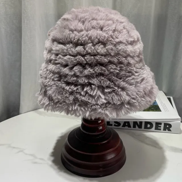 Thickened Warm Keeping Simple Rabbit Hair Like Plush Hat Bean Paste Grey - Shop at LoveMi