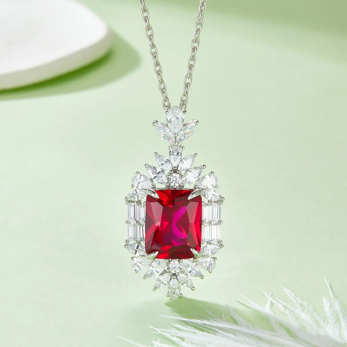 S925 Silver 14.6g 12.86ct Lab-Created Ruby Necklace