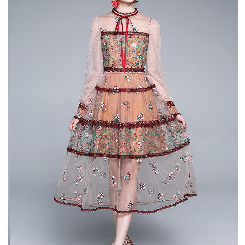 Women's Mesh Heavy Industry Embroidery Slim Lady Temperament Dress — image 1