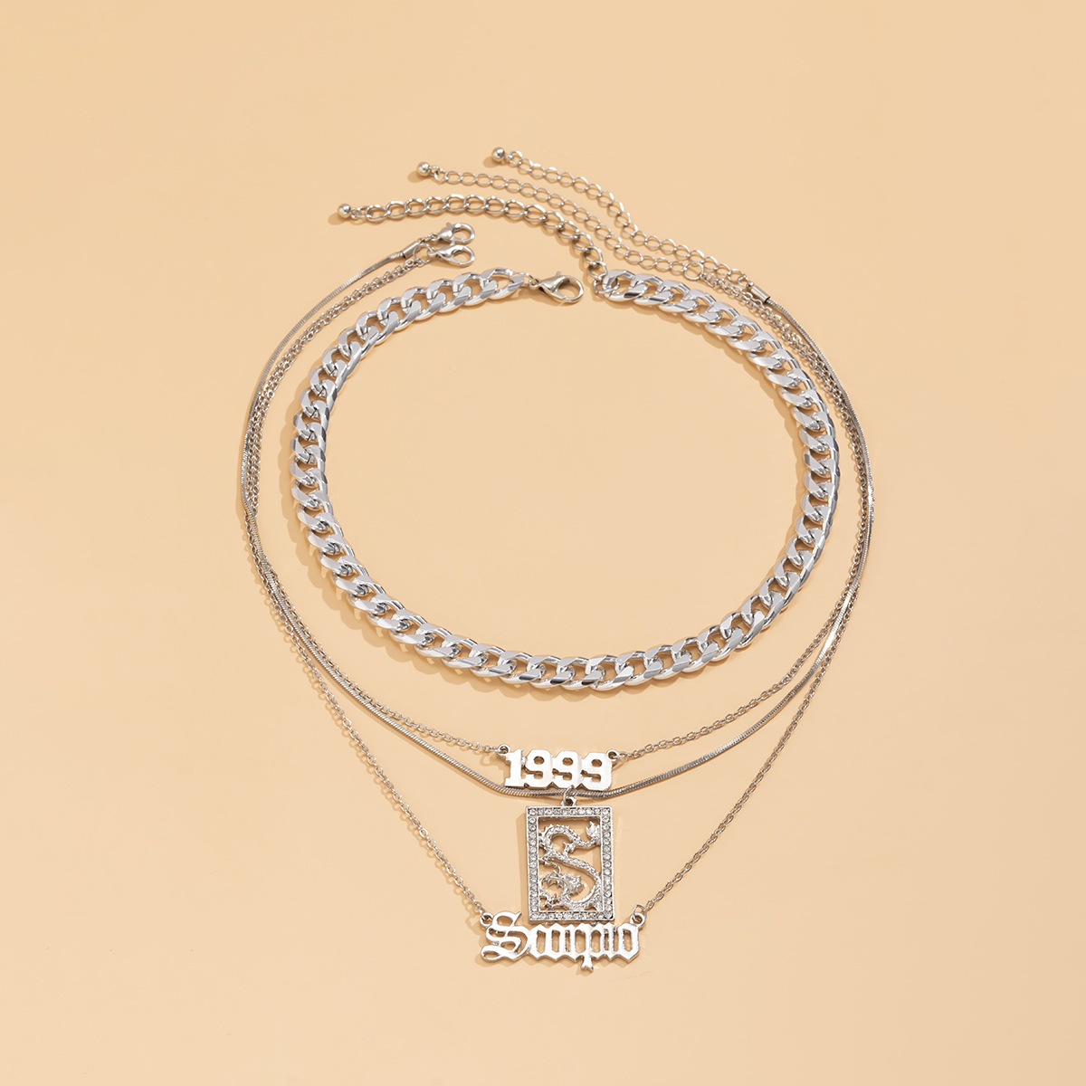 Simple And Cold Wind Hollow Dragon-shaped Square Brand Necklace