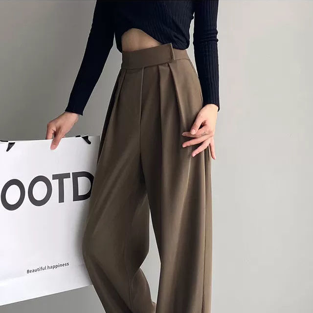 High Waist Drape Casual Loose Suit Straight-leg Pants
