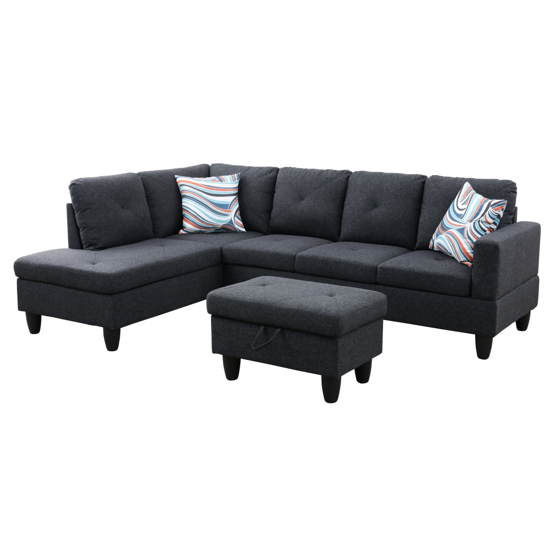 Pickup Only--Black Grey Linen Living Room Sofa Set