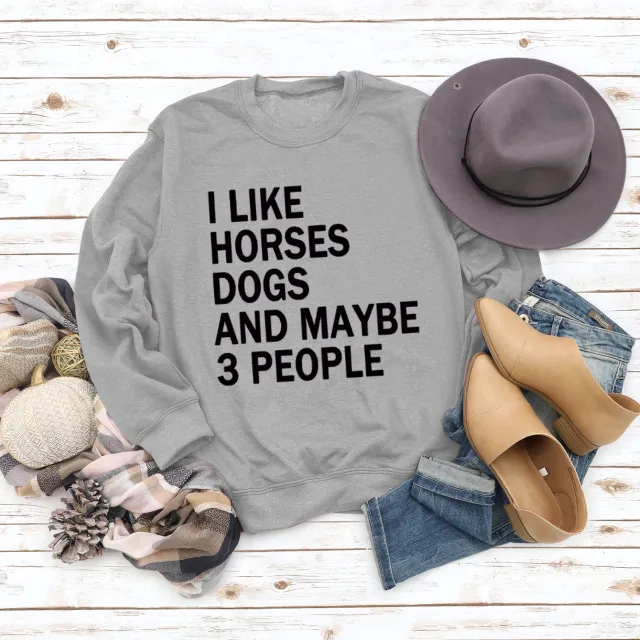 Women's Round Neck Fashionable Letter Loose Printed Sweater Grey - Shop at LoveMi