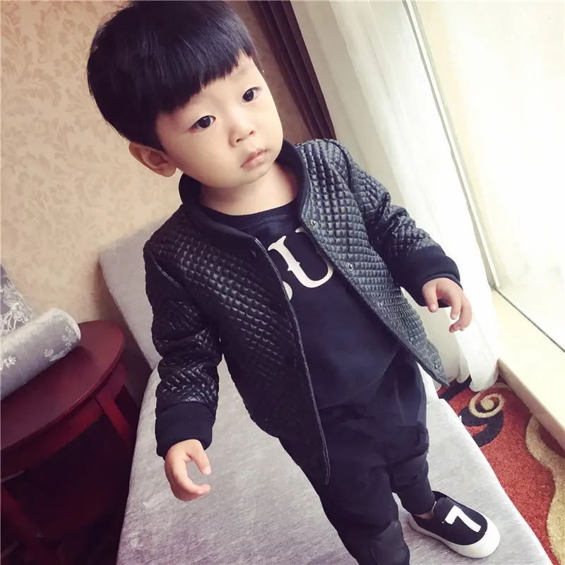 Round Neck Leather Baby PU Jacket Boy