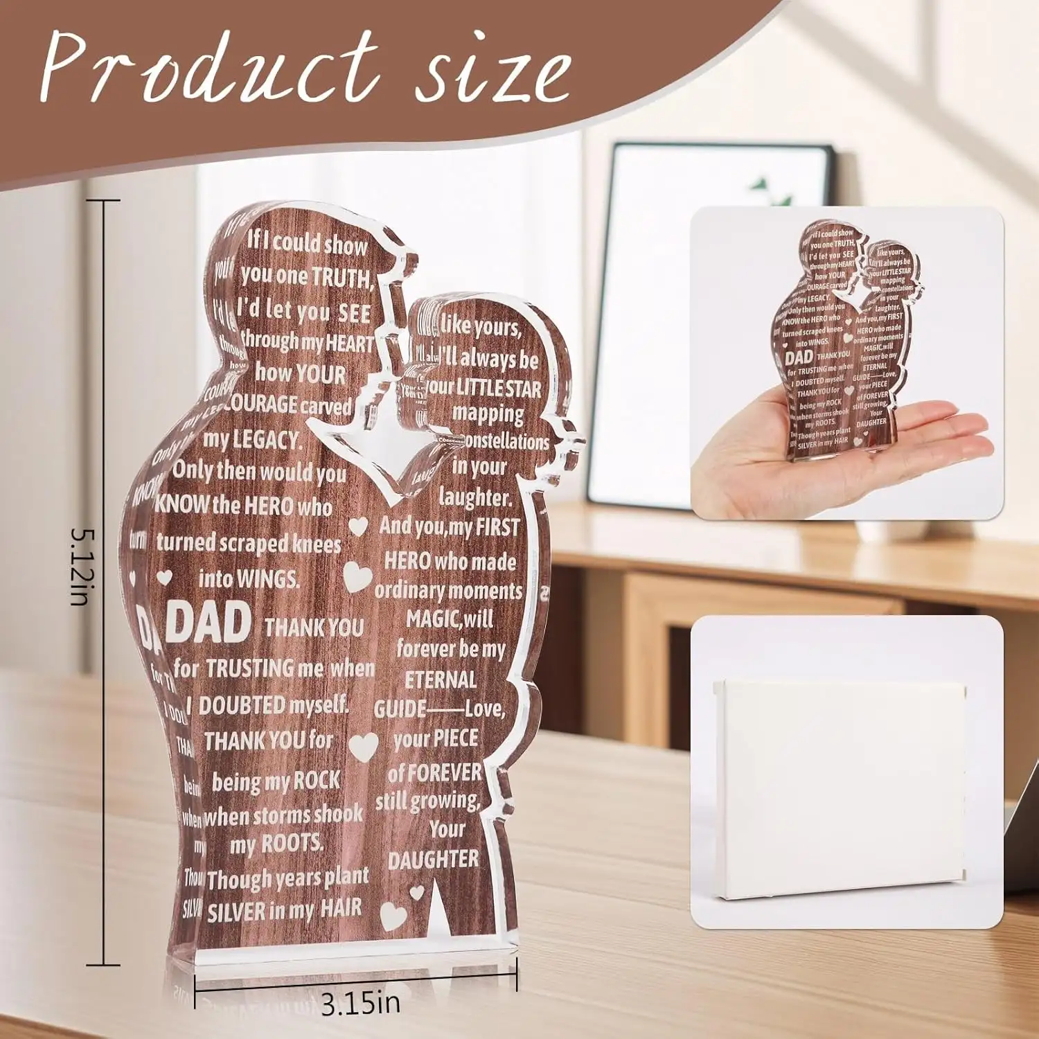 Fathers Day Presents From Daughter Heartfelt Acrylic Plaque For Dad Daddy Present Love Gift DecorSign For Desk Decoration Christmas Birthday Dads Plaque Souveni