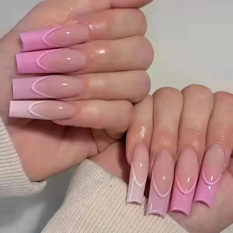Ladies Pink Gradient Color Wear Long Nail