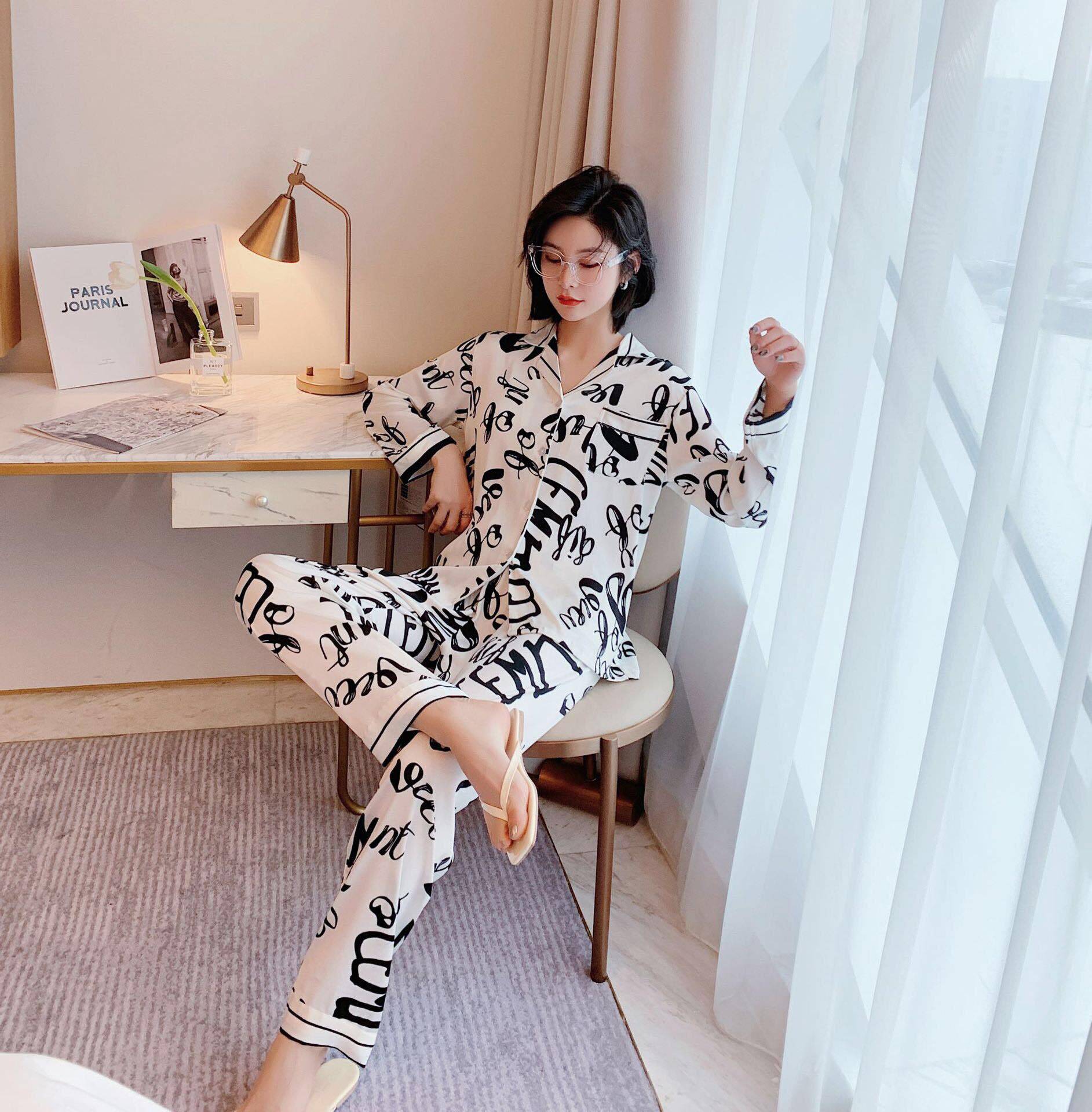 Title 6, Printed pajamas spring and autumn simulation silk