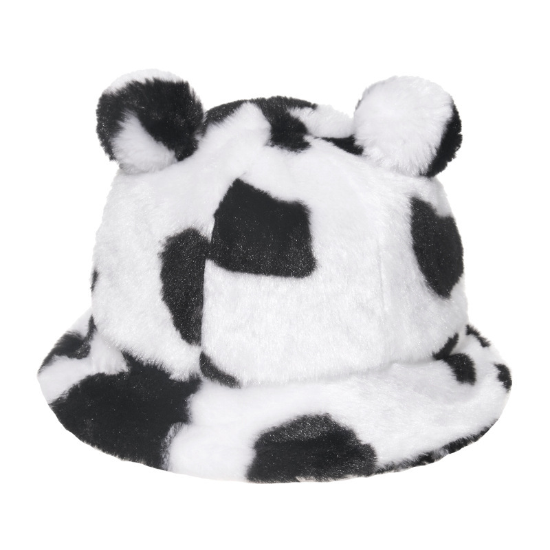 Leopard Print Bear Ear Ball Plush Fisherman Hat