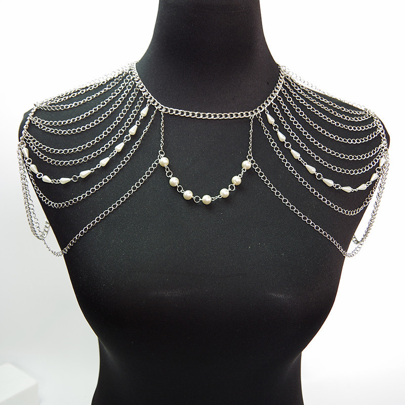 Title 1, White K Pearl Necklace Exaggerated Shoulder Cha...