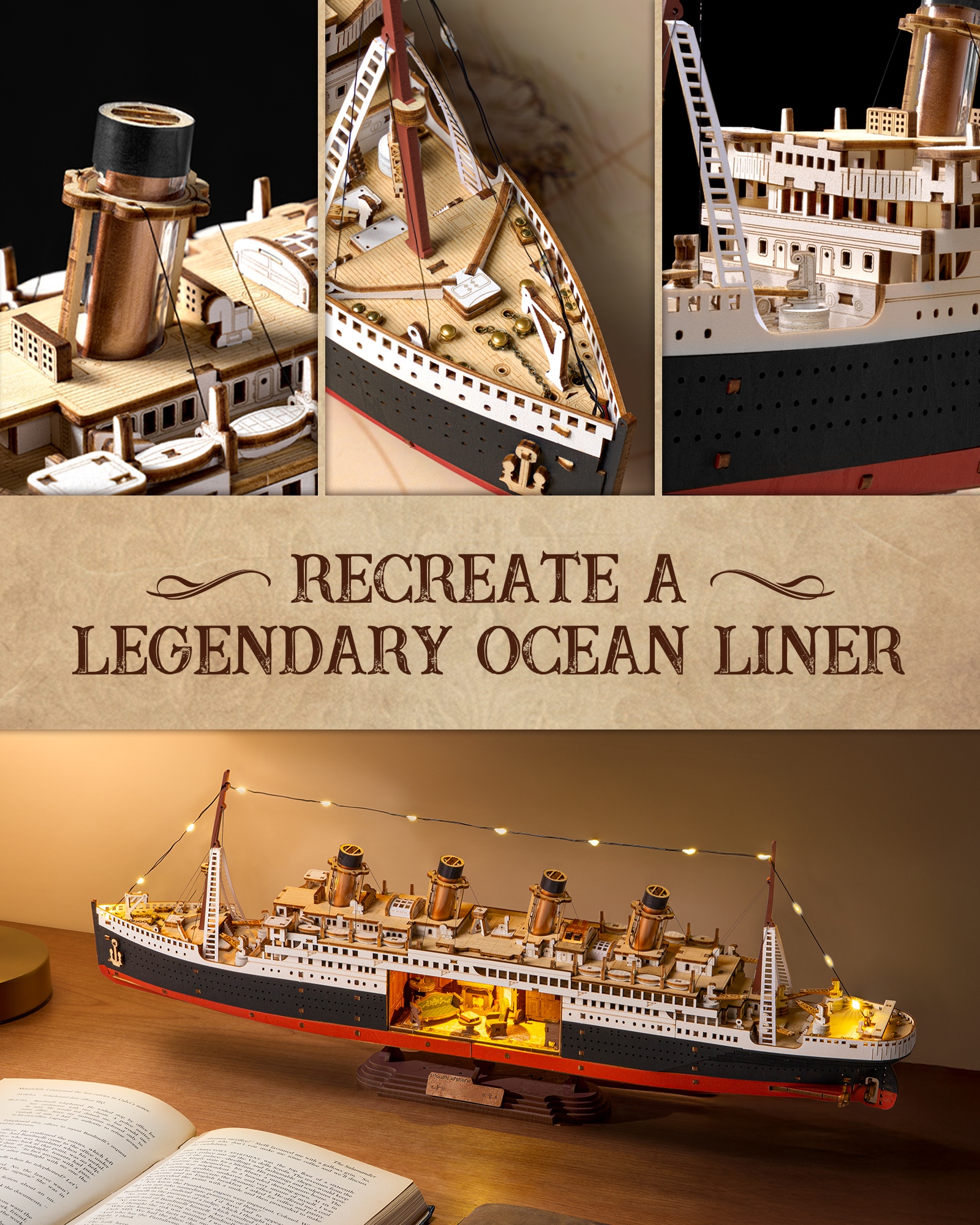 ROBOTIME 3D Wooden Puzzle 1912 Eternal Atlantic Voyager, Model Kits For Adults To Build, Home Decoration Craft Gifts For Adults And Teens