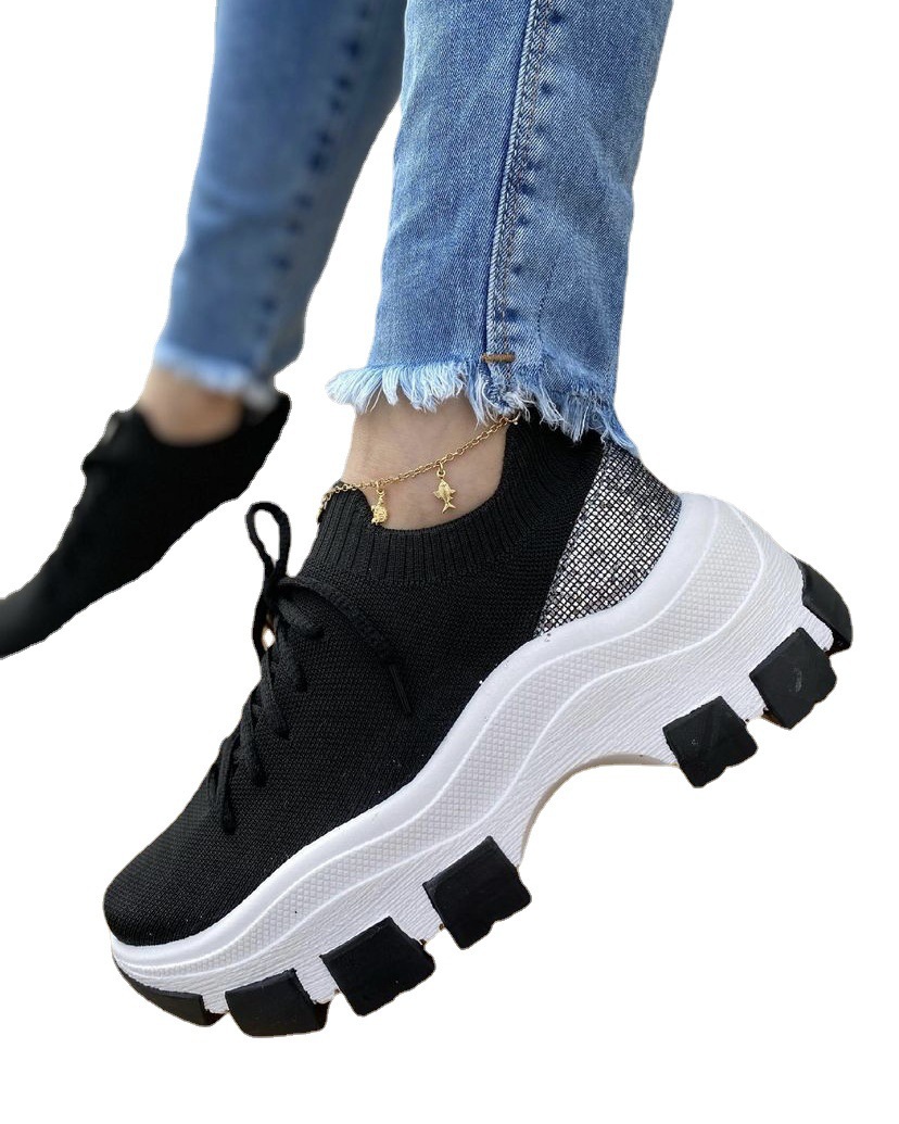 Platform Women's Sneakers With Flying Woven Lace-up Platform