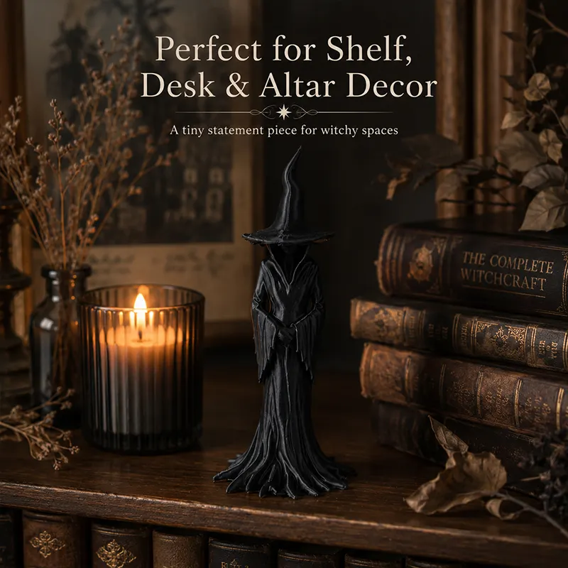Gothic Witch Figurine, 3D Printed Black Shelf