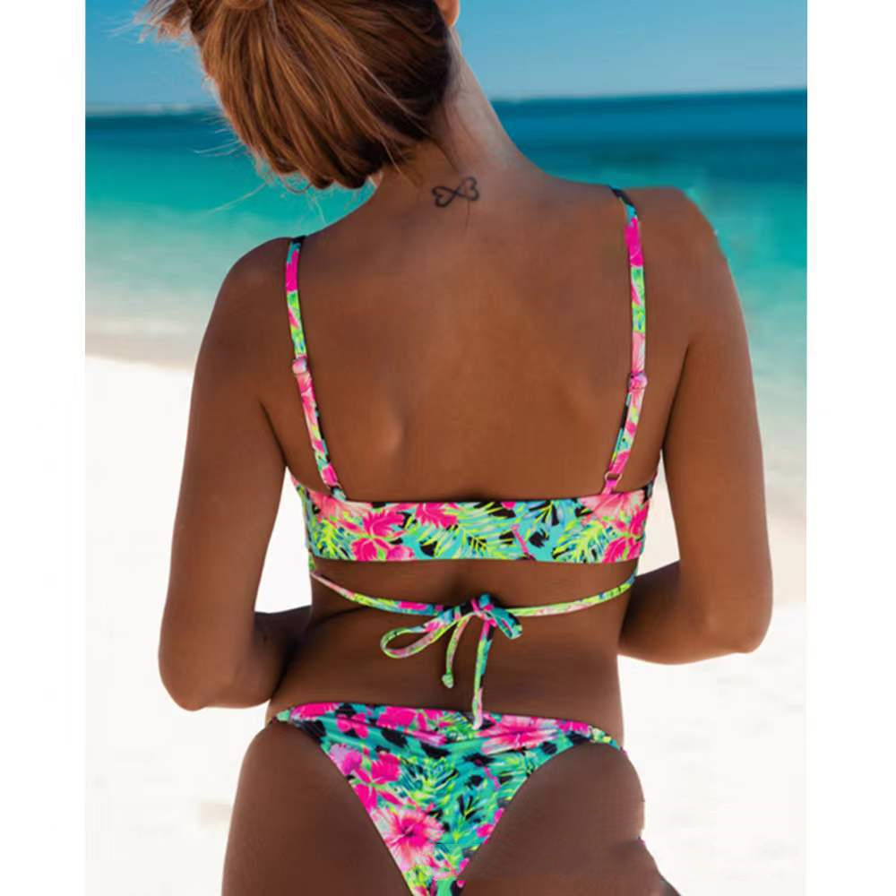 Printed Multicolor Bikini Backless Sling Tie Swimsuit - Image 4