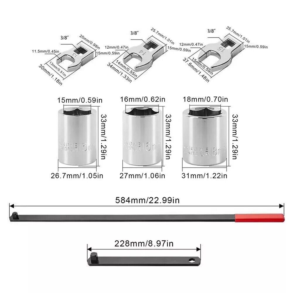 8Pcs Serpentine Belt Tension Setting Tool Set 580mm Long Pulley Wrench Kit — image 7
