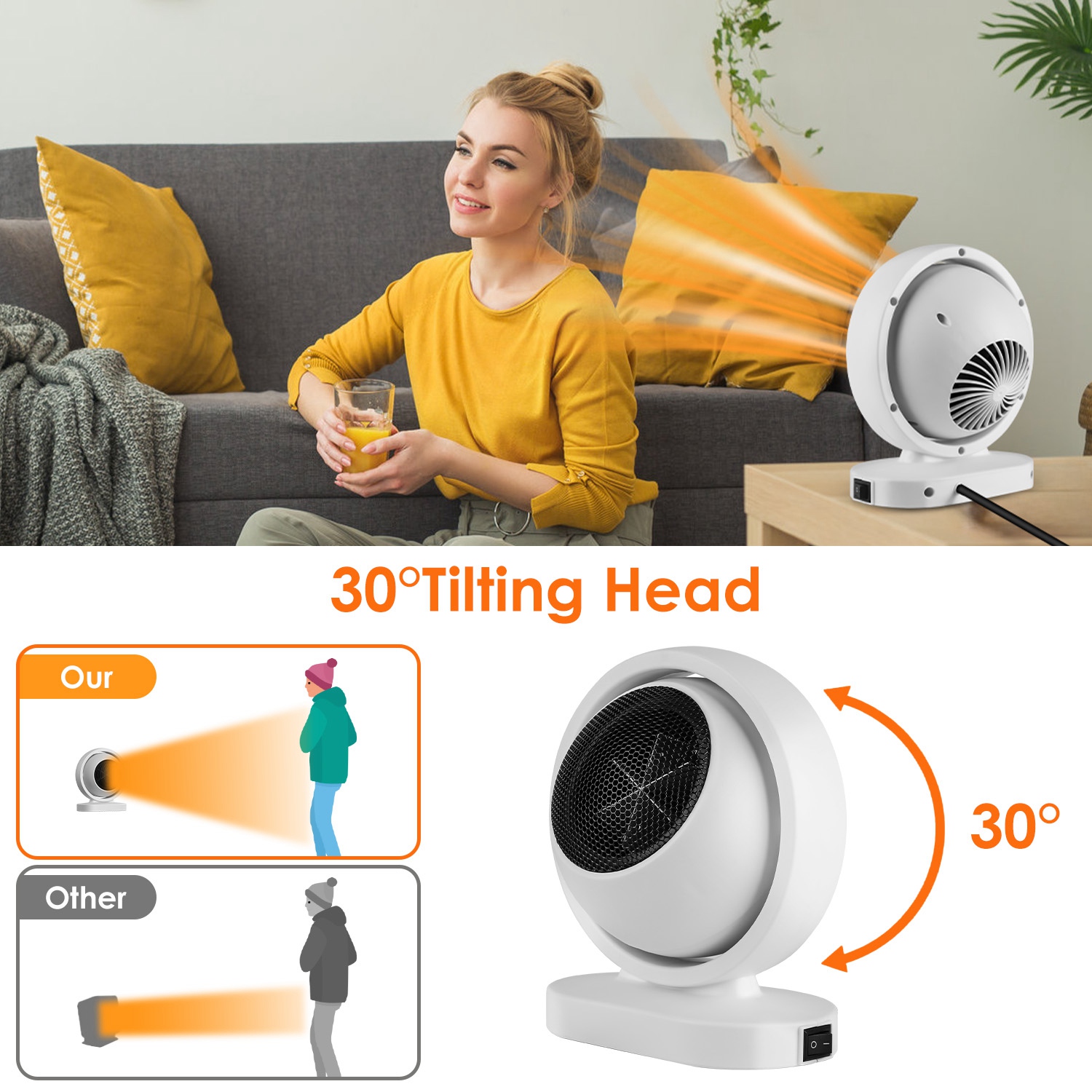 1Pc 380W Space Heater With 30 Degree Tilting Angle 3S Fast Heating Portable Desktop Electric Heater For Indoor Use With Overheat Protection Tip Over Protection For Home Office