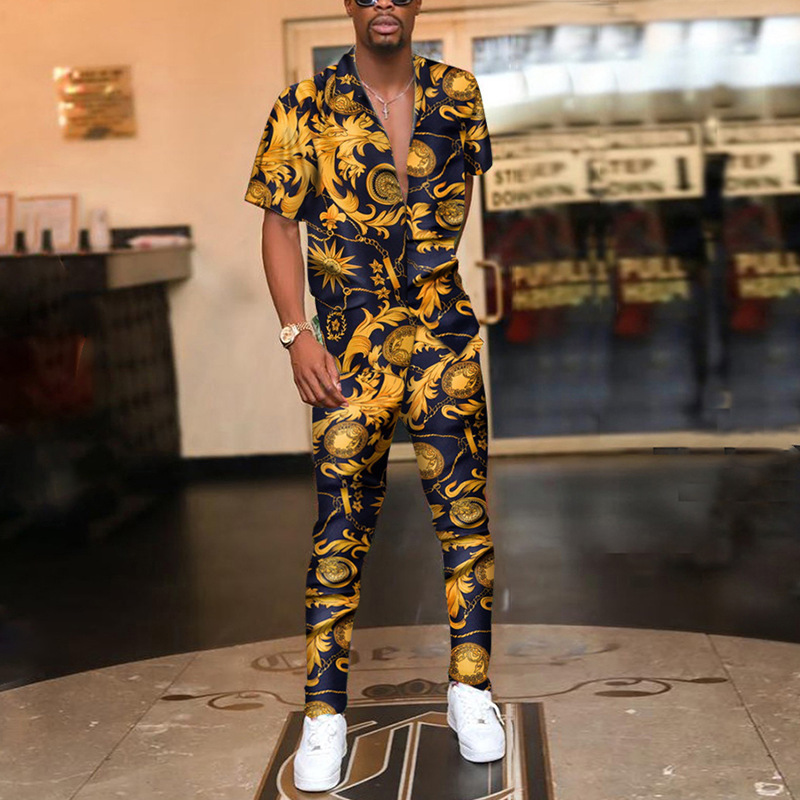 Printed Shirt Casual Suit Men's Trousers