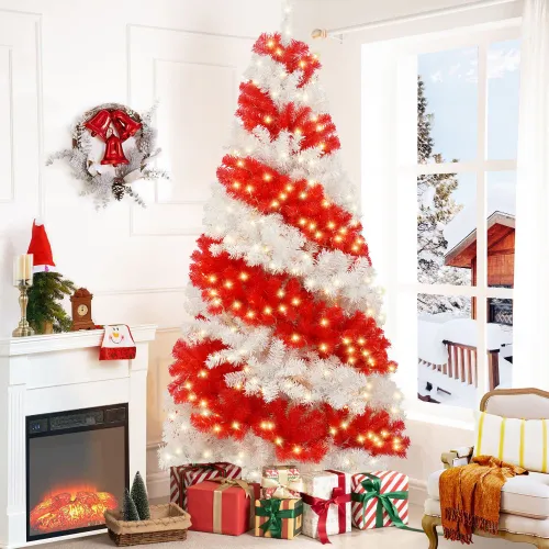 6ft Artificial Christmas Tree With 300 LED Lights And 900 Bendable Branches, Candy Cane Christmas Tree Holiday Decoration, Creative Decorated Trees... Redwhite - Shop at LoveMi