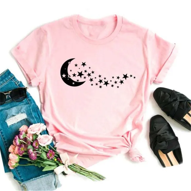 Printed Round Neck Loose White Women Short Sleeves K - Shop at LoveMi