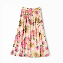 Retro Dark Pattern Midi Flowy Slit Skirt - Color - View 1