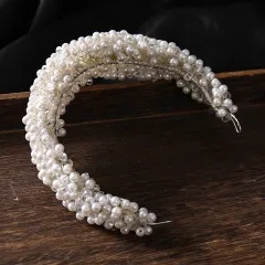 Pearl Hairband Tiara Hand Braided Twist Beads - White - View 1