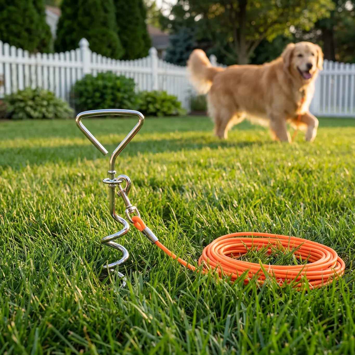 Ground Stake Fixed Dog Leash Allows Your