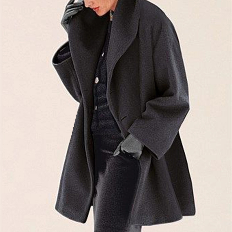 Plus Size Women's Solid Color Round Neck Button Coat - Oversized Hooded Wool-Like Long Coat For Fall&Winter_voghion.com