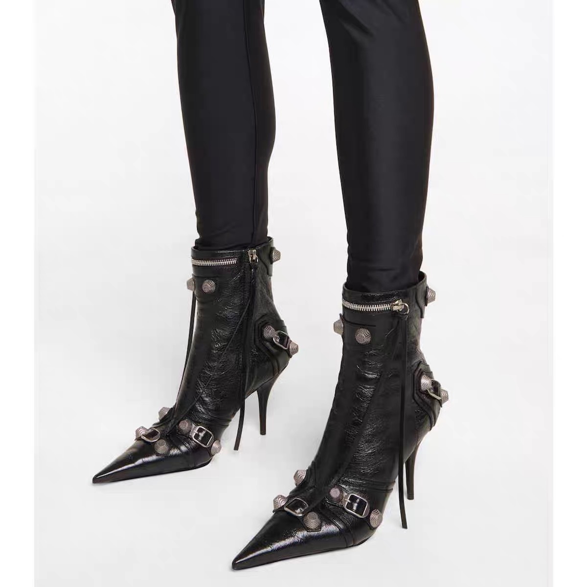 Title 14, Pointed Toe Side Zipper Metal Stud Biker Booties