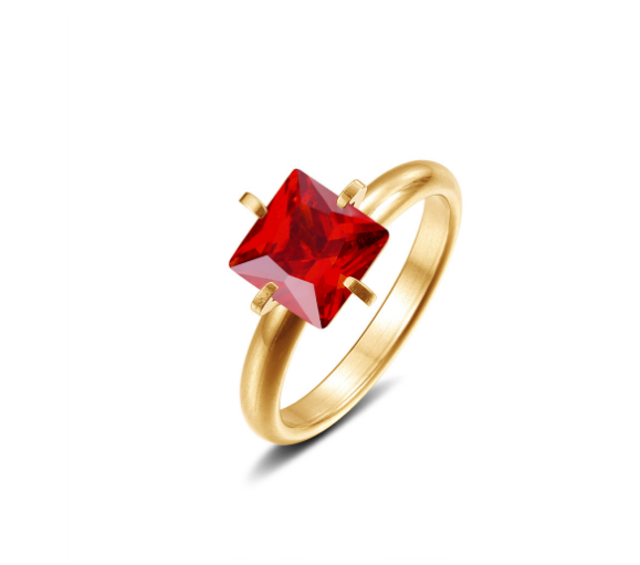 Vintage Style Square Sapphire Titanium Steel Ring