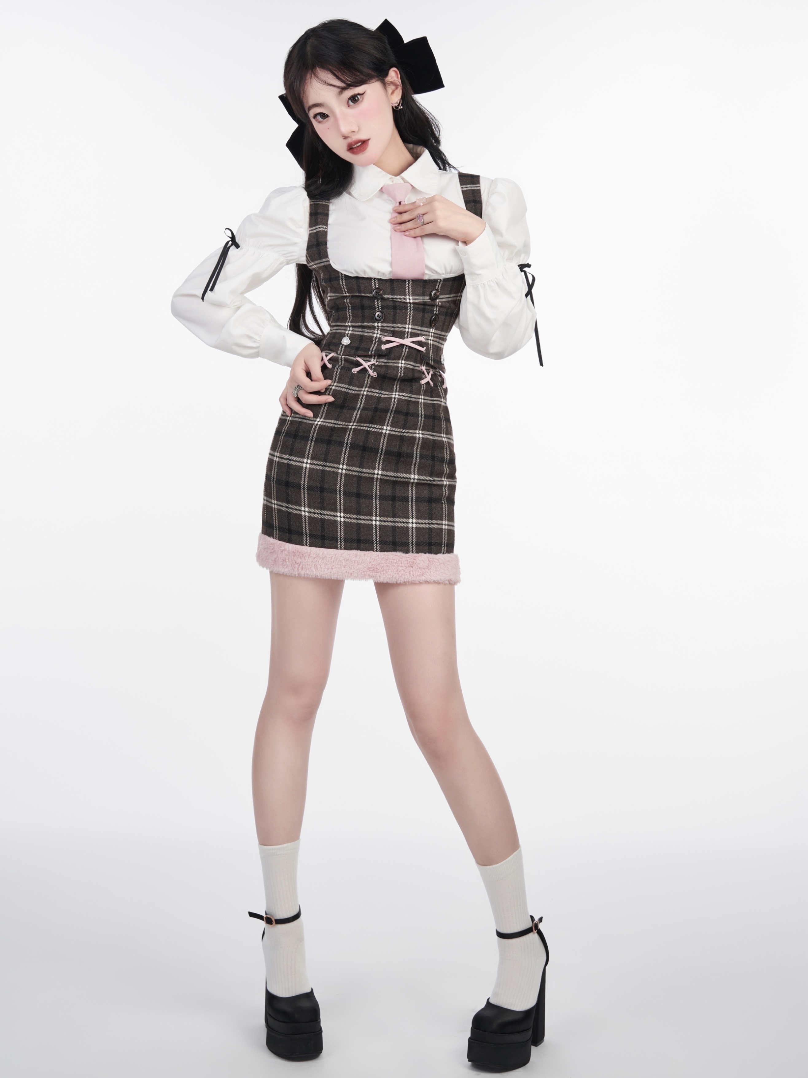 Bubble Sleeve Plaid Dress Spicy Girl - Image 3