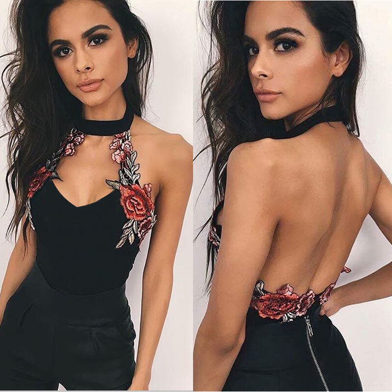 Title 2, Embroidered Halterneck Sexy Jumpsuit