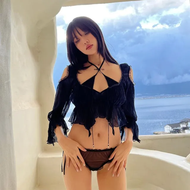 Women's Irregular Lace Short Off Shoulder Flared Sleeve Top Black - Shop at LoveMi