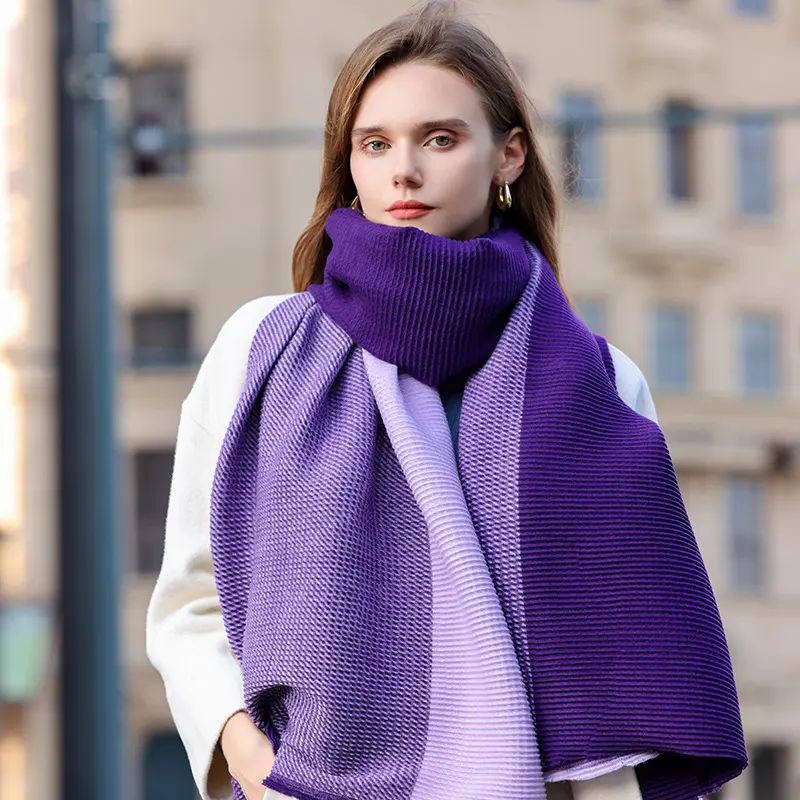 Gradient Mixed-color Scarf Winter Double-sided Wrinkled Imitation Cashmere Popular