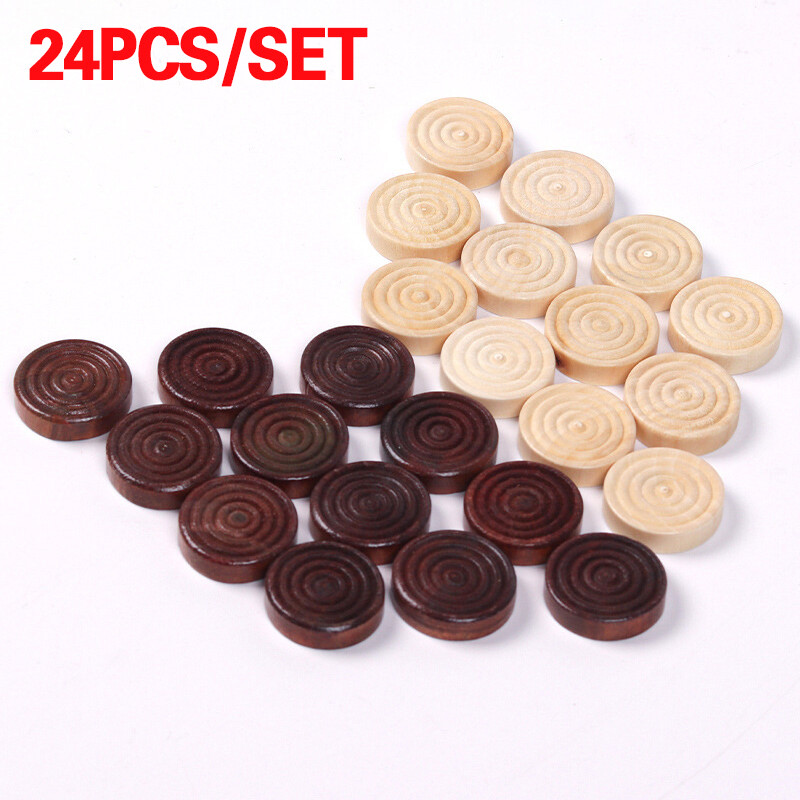 24Pcs Chess Game Accessories Backgammon  Wooden Draughts Checkers Pieces