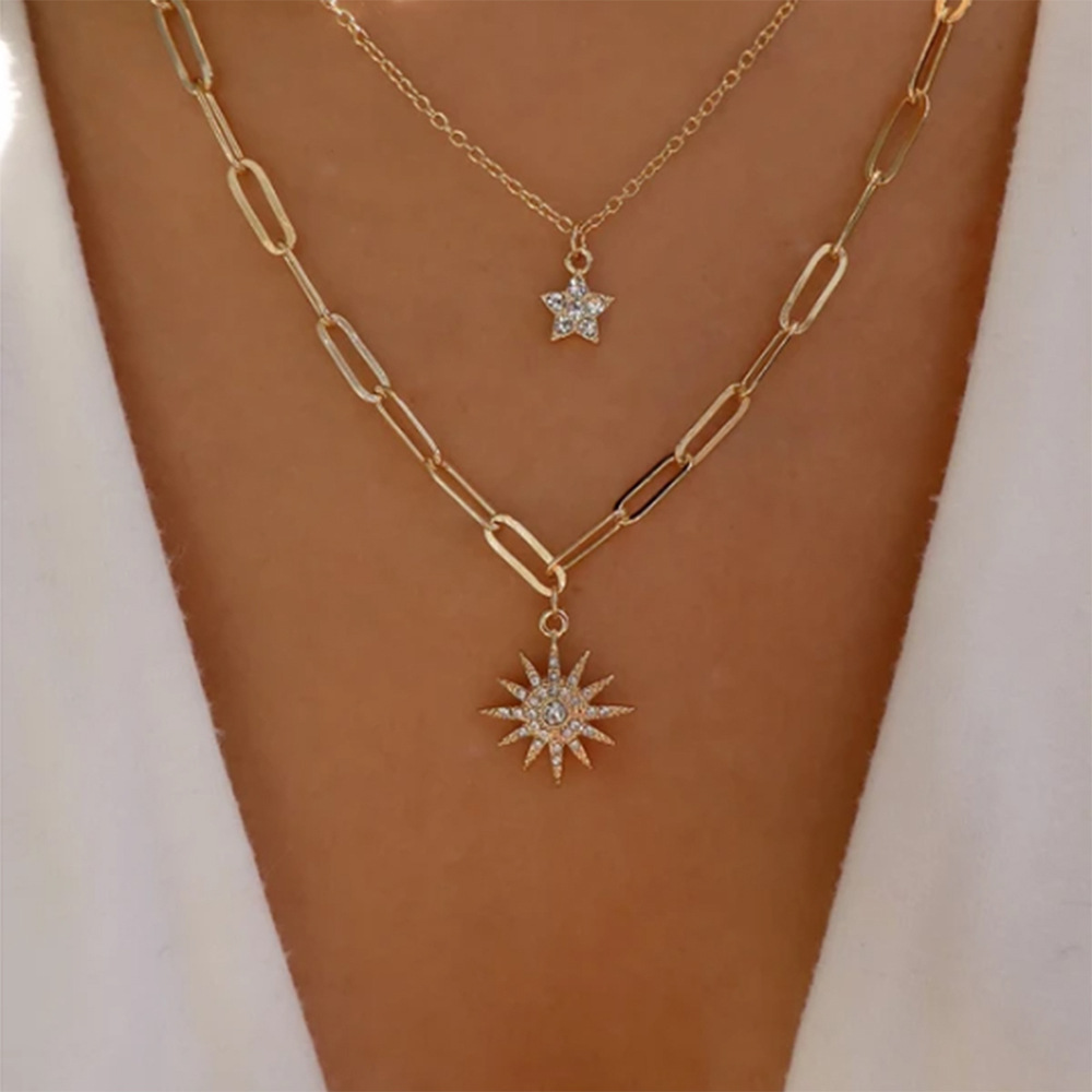 Sunflower, Star, Multi-element Necklace, Simple And Fashionable Chain Necklace