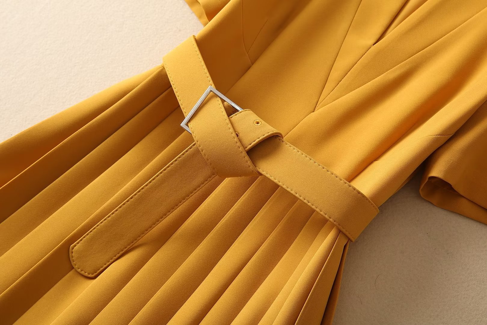 Slim Mid Length Compression Pleated Dress With Waist Closure