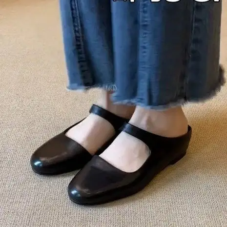 Vintage Round Toe Slip On Mules, Women Outdoor One Strap Comfort Versatile Closed Toe Slippers
