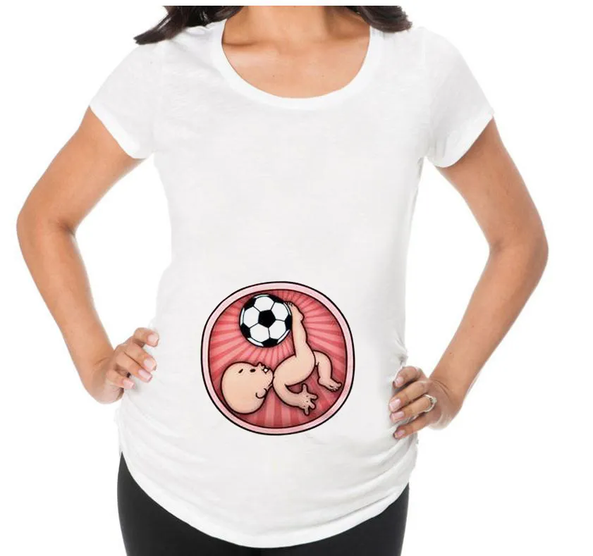 Football Baby Kicking Pregnant Woman T-shirt Top - White