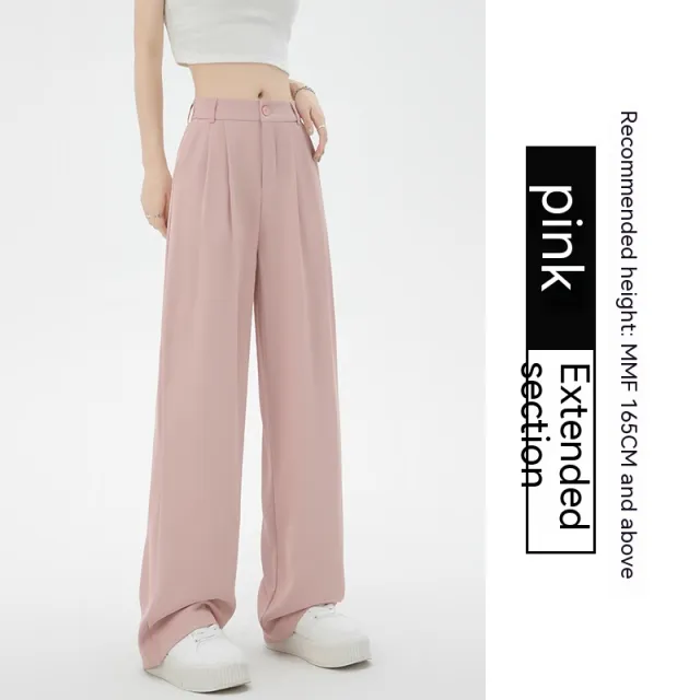 Women's Fashion Simple High Waist Loose Drooping Slimming And Straight Casual Suit Pants Pink Extended - Shop at LoveMi