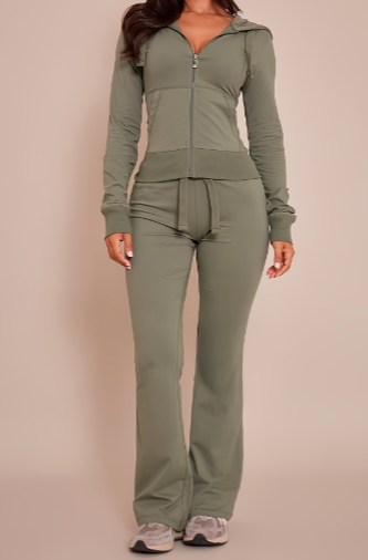 Hot Girl Style Hooded Zip Slim Fit Sweatshirt Flared Pants Casual Two Piece Set Style2 Xl - Shop at LoveMi