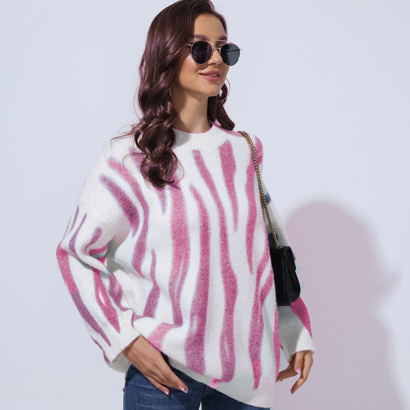 Han Fanwang Celebrity Lazy Style Sweater Women's Printed Pullover Loose Knit Sweater Coat Trend
