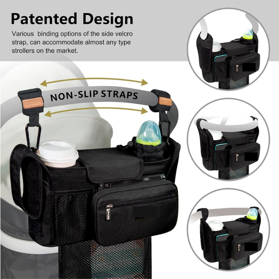 Universal Stroller Organizer With Detachable Mesh Bag & Insulated Cup Holders 3