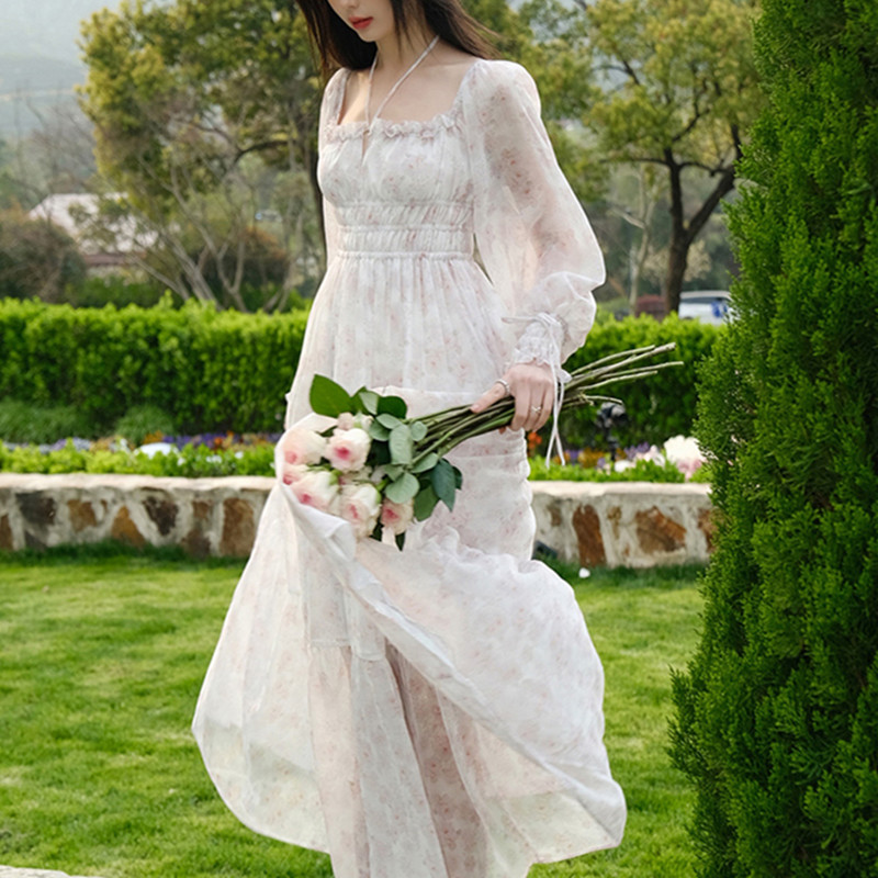 Women's Fashion Square Neck Princess Floral Dress