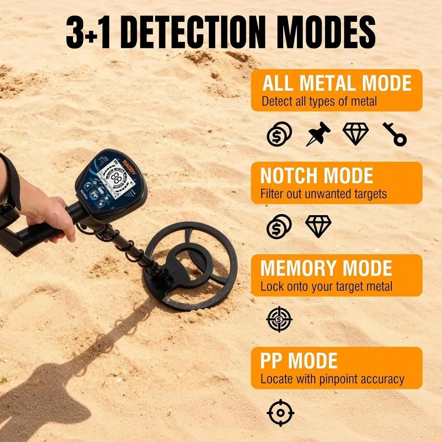 High-Precision Professional Adult Metal Detector, 4 Modes