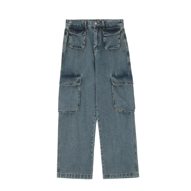 Men's Solid Color Multi pocket Cargo Jeans Blue - Shop at LoveMi
