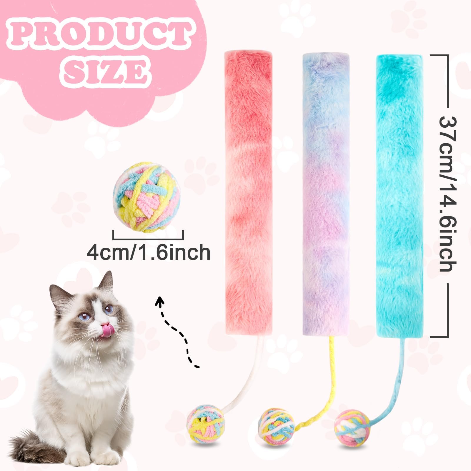 Cat Kicker Toy Large 3pcs, Cat Catnip Toys With Bell Interactive Kitten Toys For Indoor Cats 14.6in 5