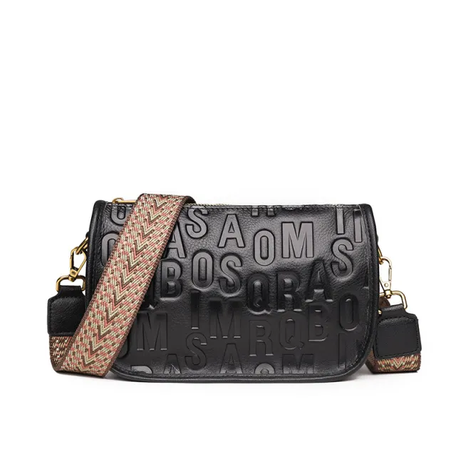 Cowhide Design Trendy Fashion Alphabet Shoulder Messenger Bag Black - Shop at LoveMi