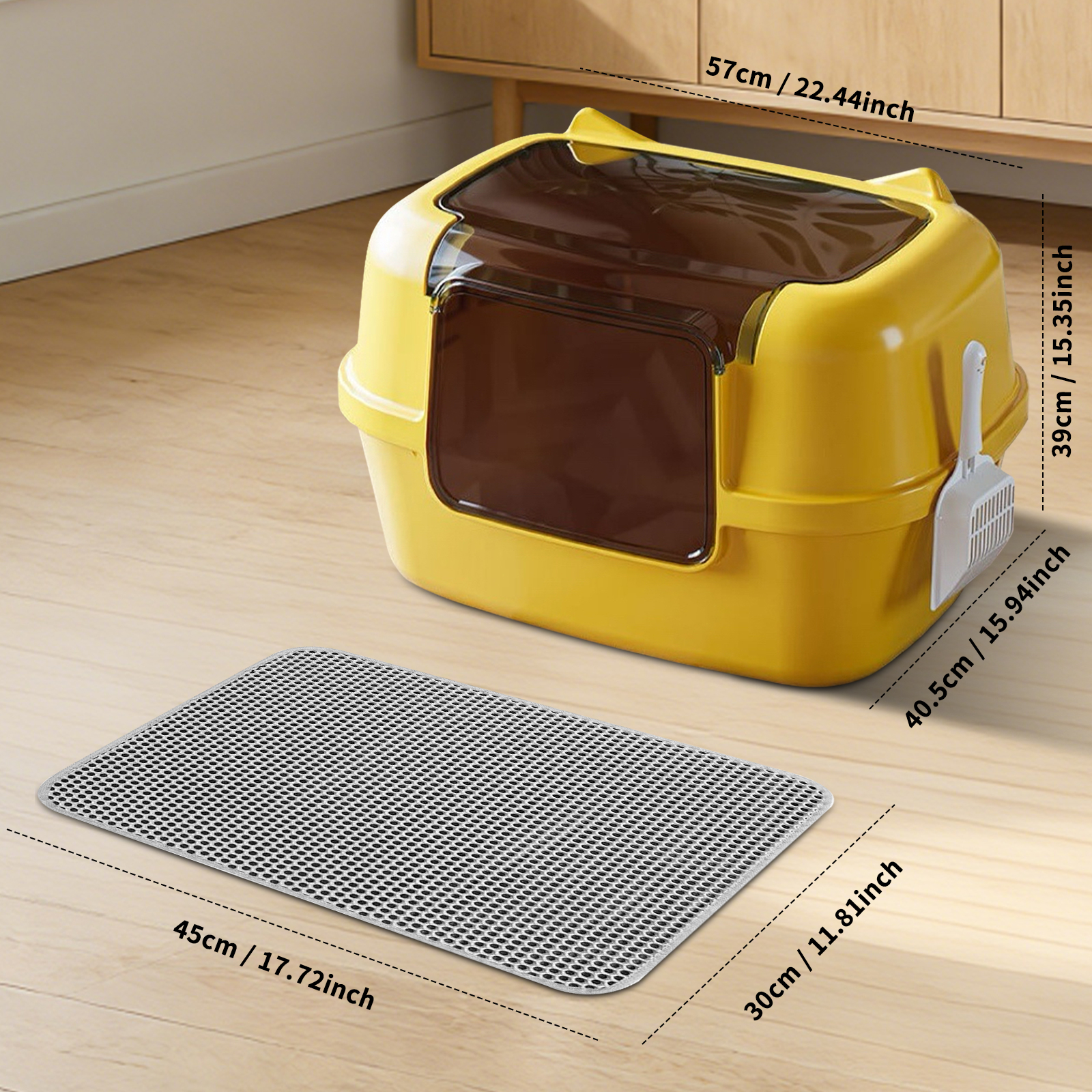 Extra Large Cat Ear Fully Enclosed Cat Litter Box, With Free Scoop & Litter Mat, Anti-Splash & Anti-Tracking Odor Locking, For Large Cats & Multi-Cat Households