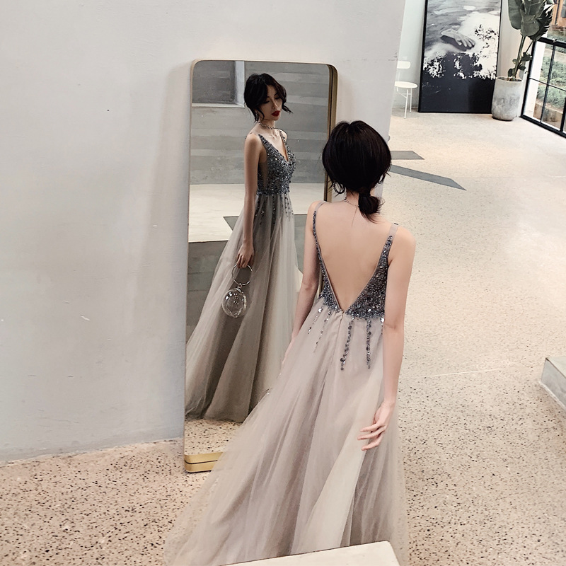 Sequin V-Neck Evening Dress, picture 2 of 5
